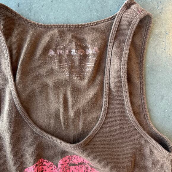 Vintage Y2k Palm Tree Arizona Brown Multicolor Pink Ribbed Knit Racerback Tank M - Picture 3 of 5